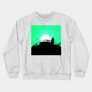 Classic Mini Sunset Surfboard Green Crewneck Sweatshirt